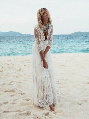 Spell & the Gypsy Bride Canyon Moon Mesh Duster Kimono Cape Robe White XS or S